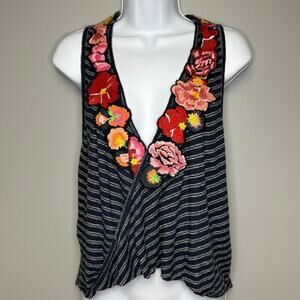 Free People Frida Boho Floral Embroidered Faux Wrap Top Sz XS